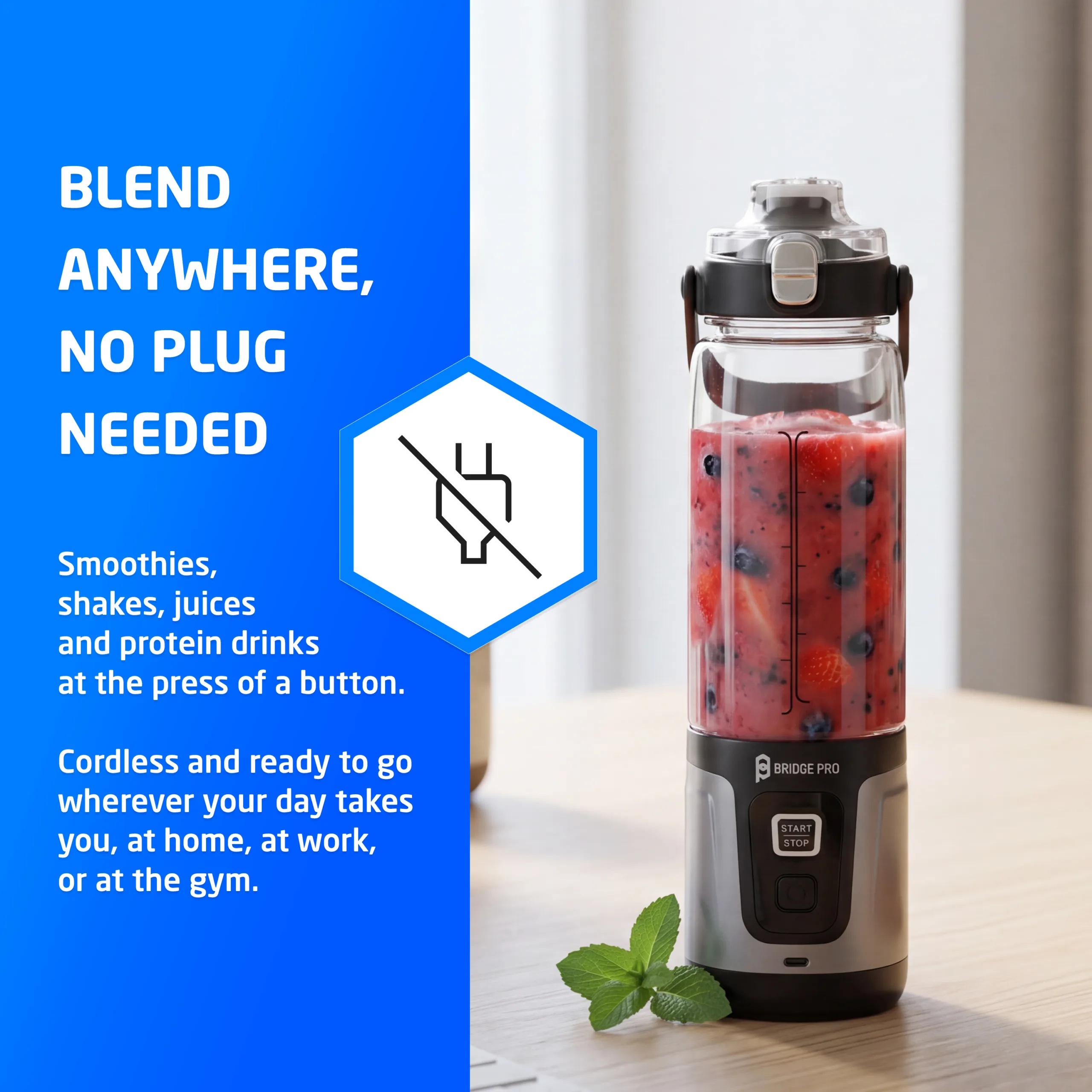 Bridge Pro Portable Blender Smoothie Maker - 750ml Small Food Blender Cup - Image 2