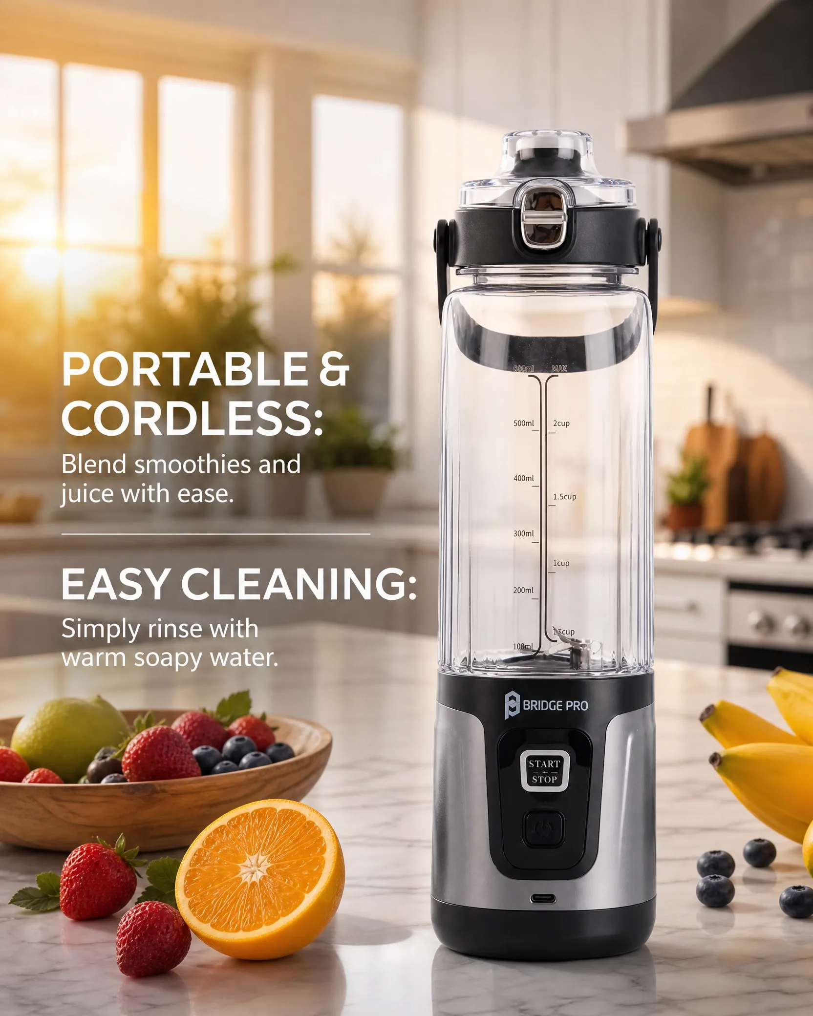 Bridge Pro Portable Blender Smoothie Maker - 750ml Small Food Blender Cup - Image 12