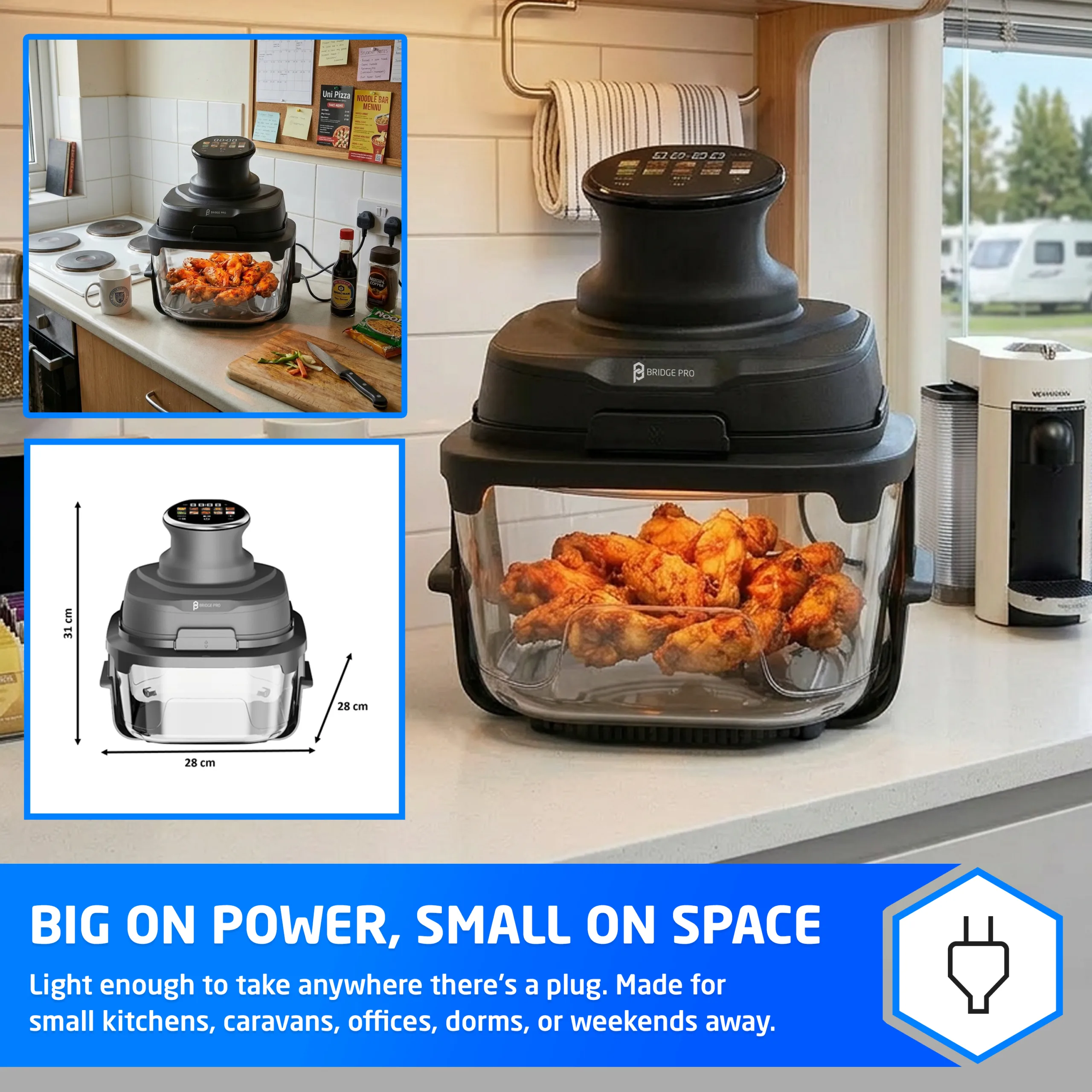 Bridge Pro Portable Air Fryer 3L & 5.5L Air Fryer - 2x Glass Containers - Image 2