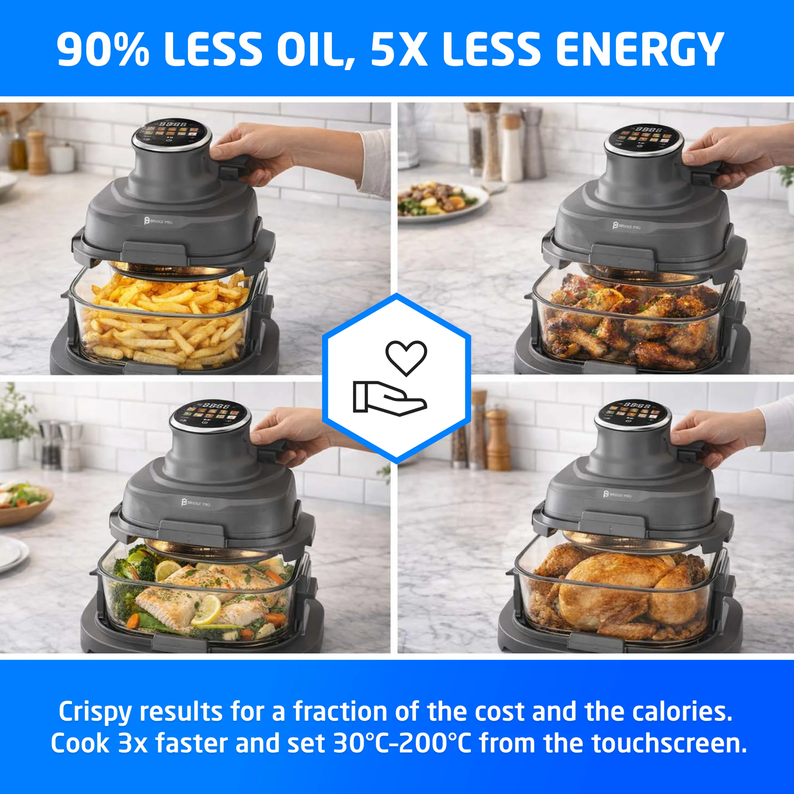 Bridge Pro Portable Air Fryer 3L & 5.5L Air Fryer - 2x Glass Containers - Image 3
