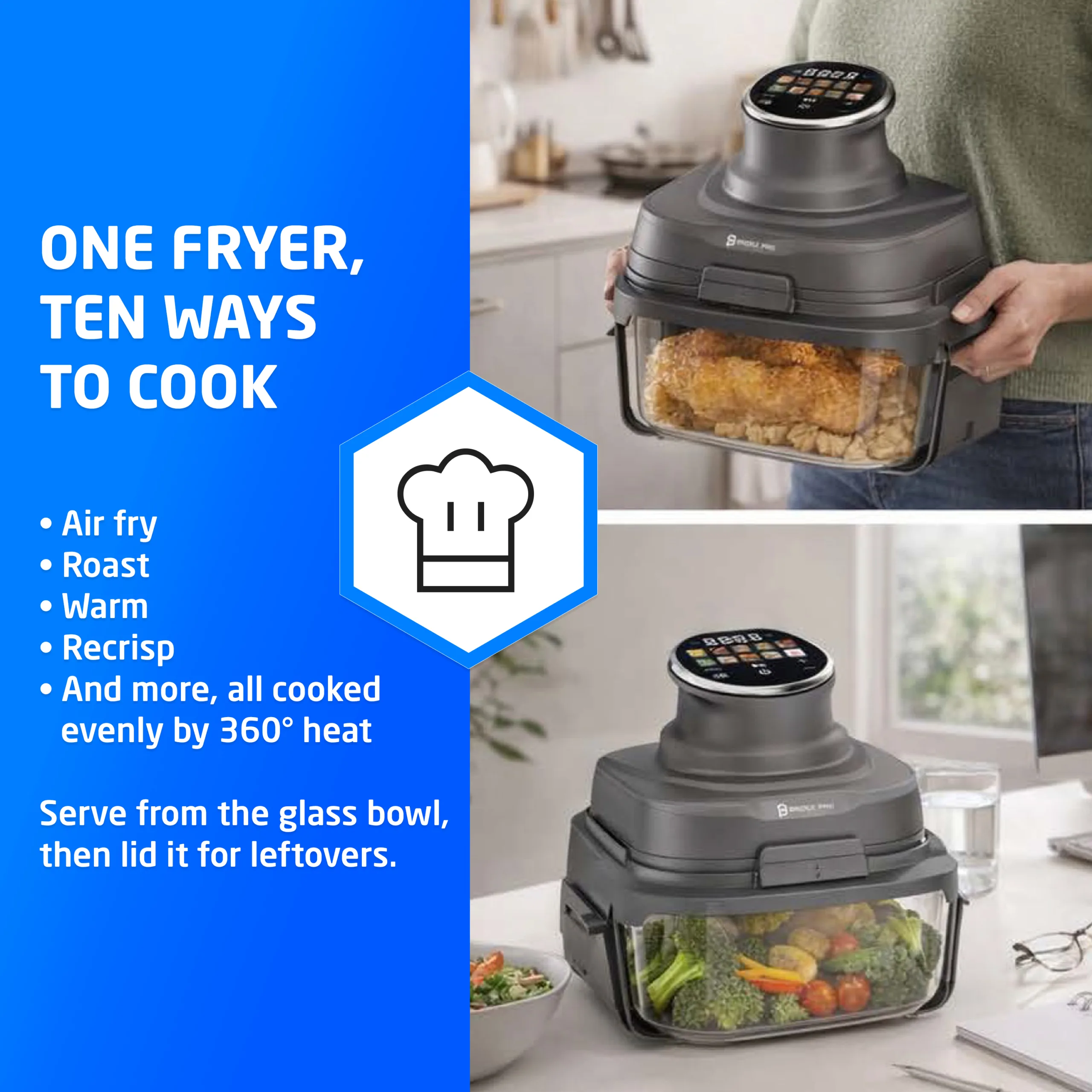 Bridge Pro Portable Air Fryer 3L & 5.5L Air Fryer - 2x Glass Containers - Image 4