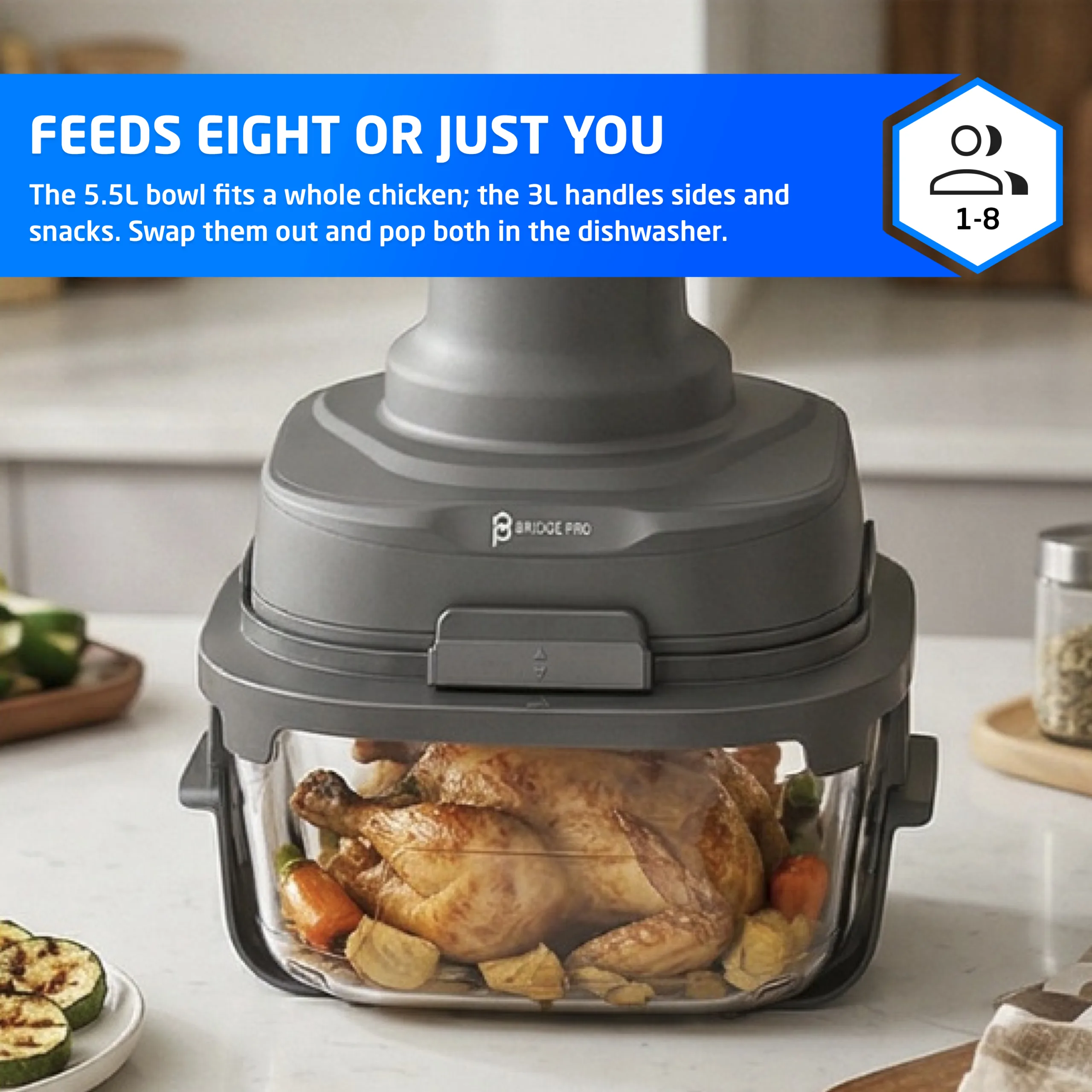 Bridge Pro Portable Air Fryer 3L & 5.5L Air Fryer - 2x Glass Containers - Image 5