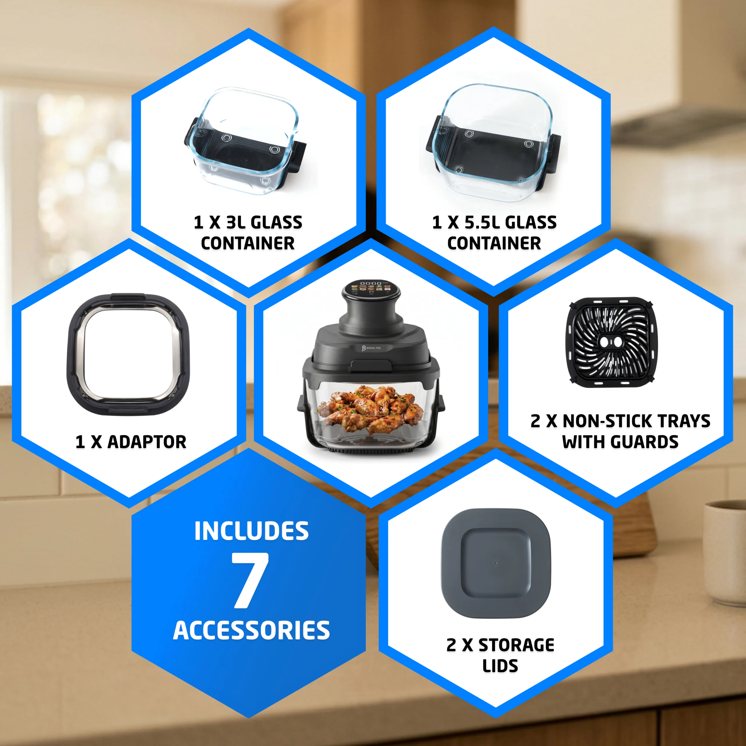 Bridge Pro Portable Air Fryer 3L & 5.5L Air Fryer - 2x Glass Containers - Image 6