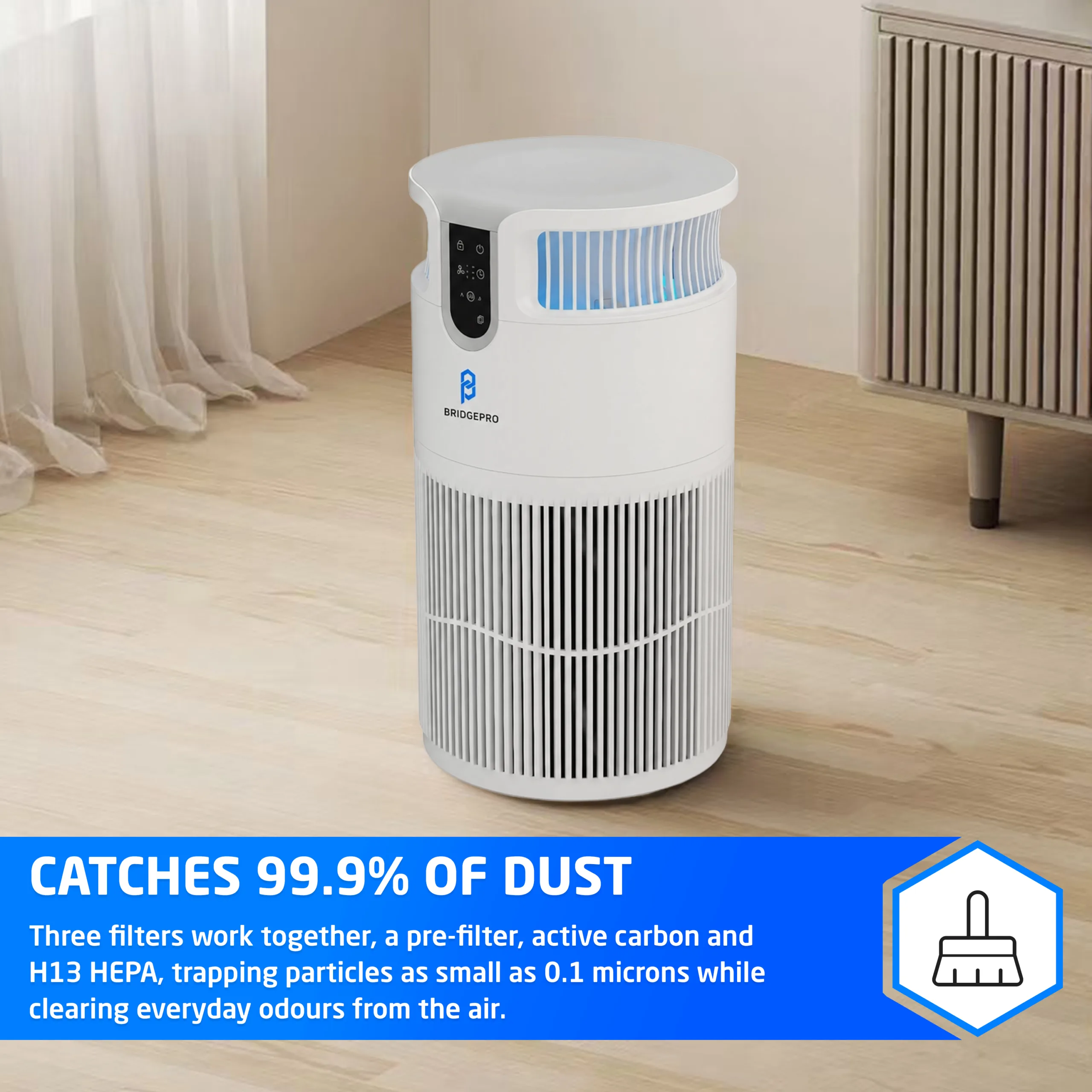 Bridge Pro HEPA Air Purifier for Bedrooms - Dust Remover & Air Cleaner – WiFi Enabled - Image 6