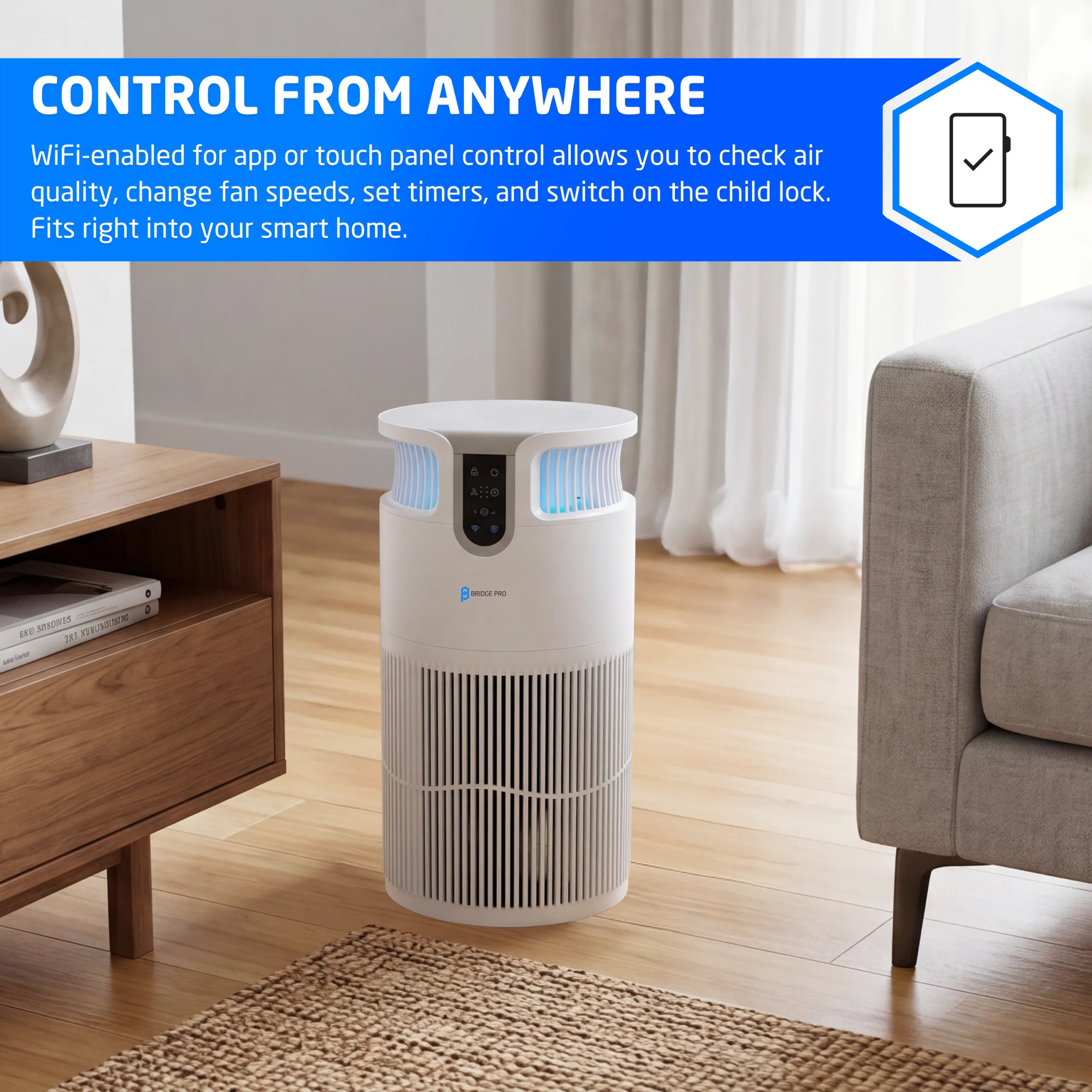Bridge Pro HEPA Air Purifier for Bedrooms - Dust Remover & Air Cleaner – WiFi Enabled - Image 9