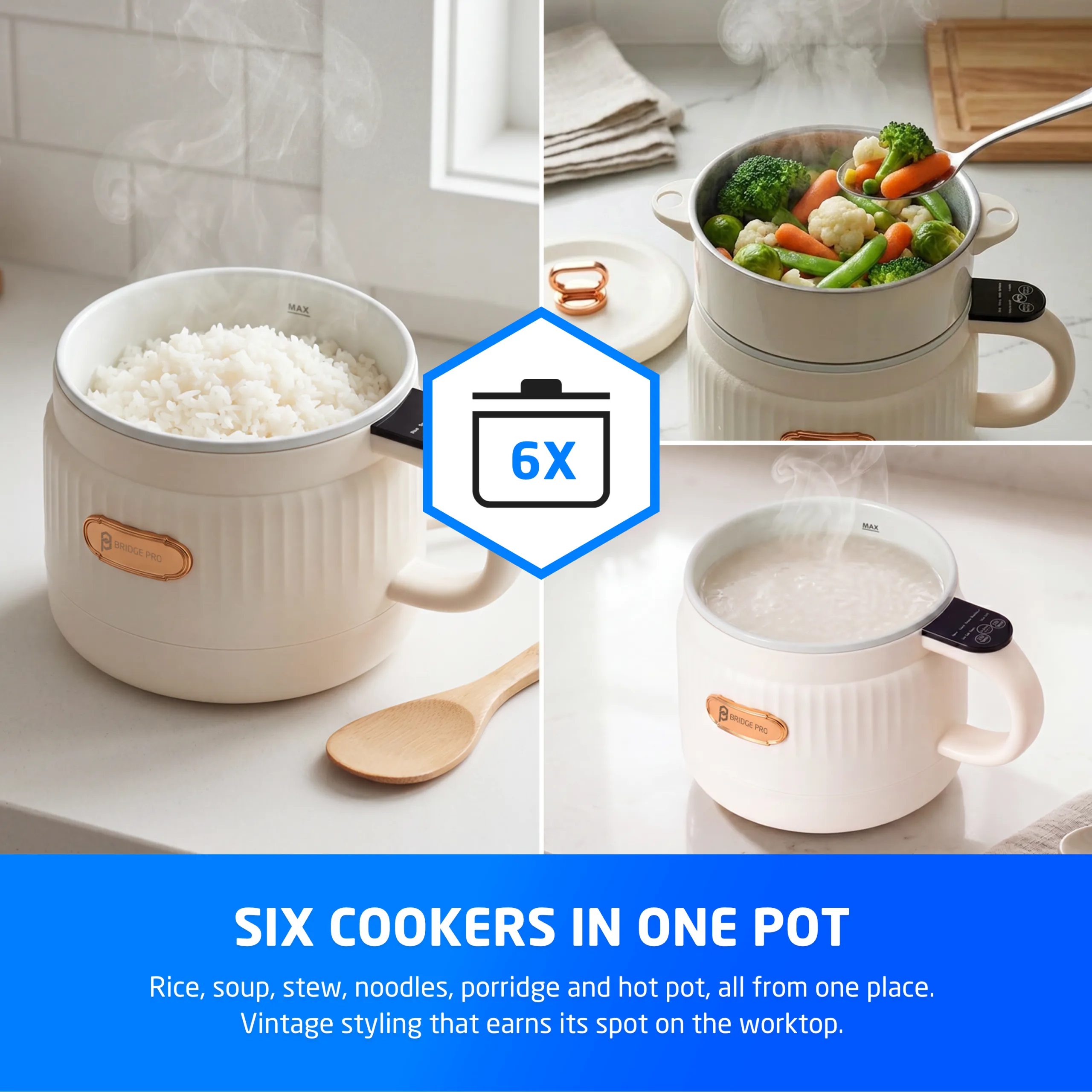 Bridge Pro Multifunctional Rice Cooker and Steamer - 2 Litre Capacity - Image 3