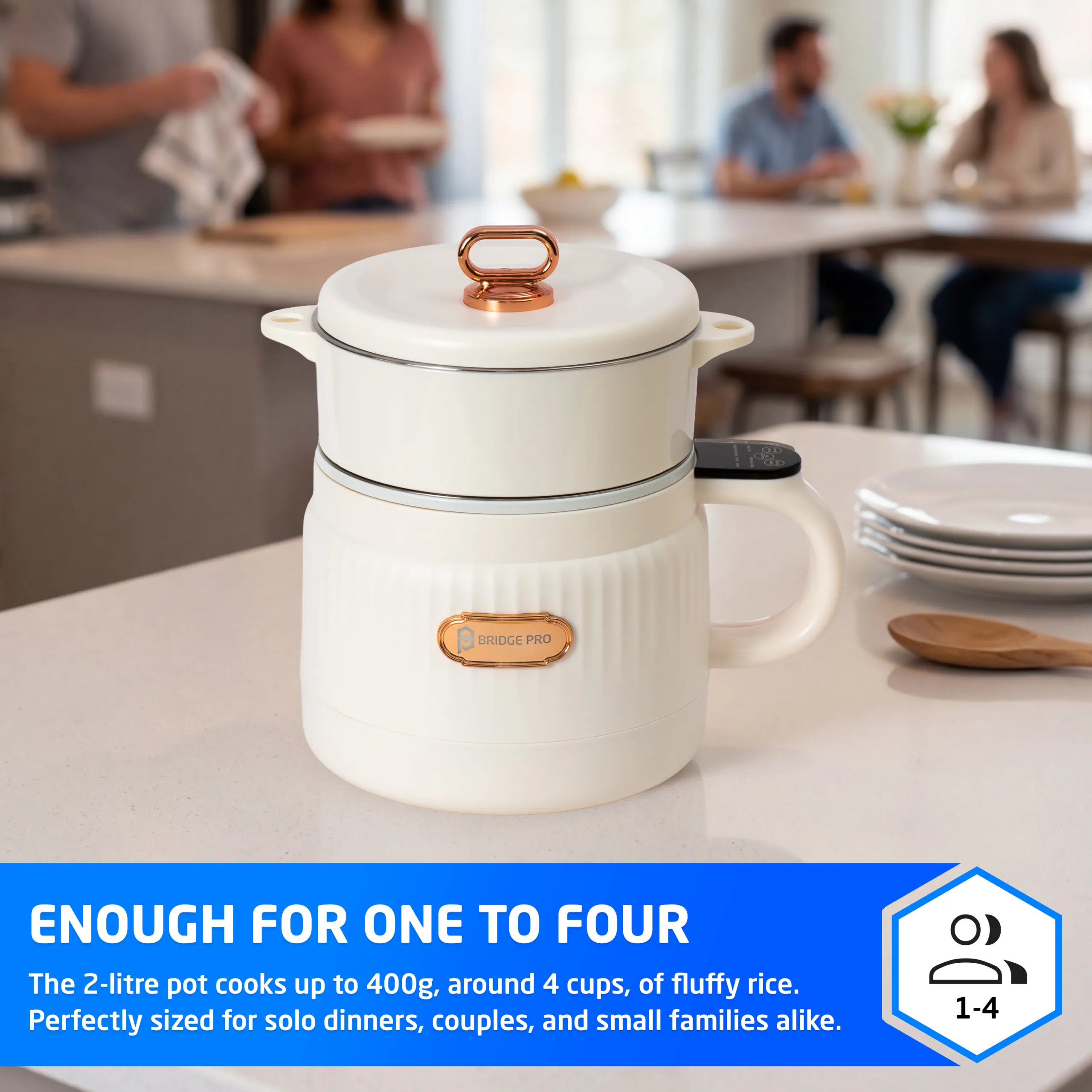 Bridge Pro Multifunctional Rice Cooker and Steamer - 2 Litre Capacity - Image 4