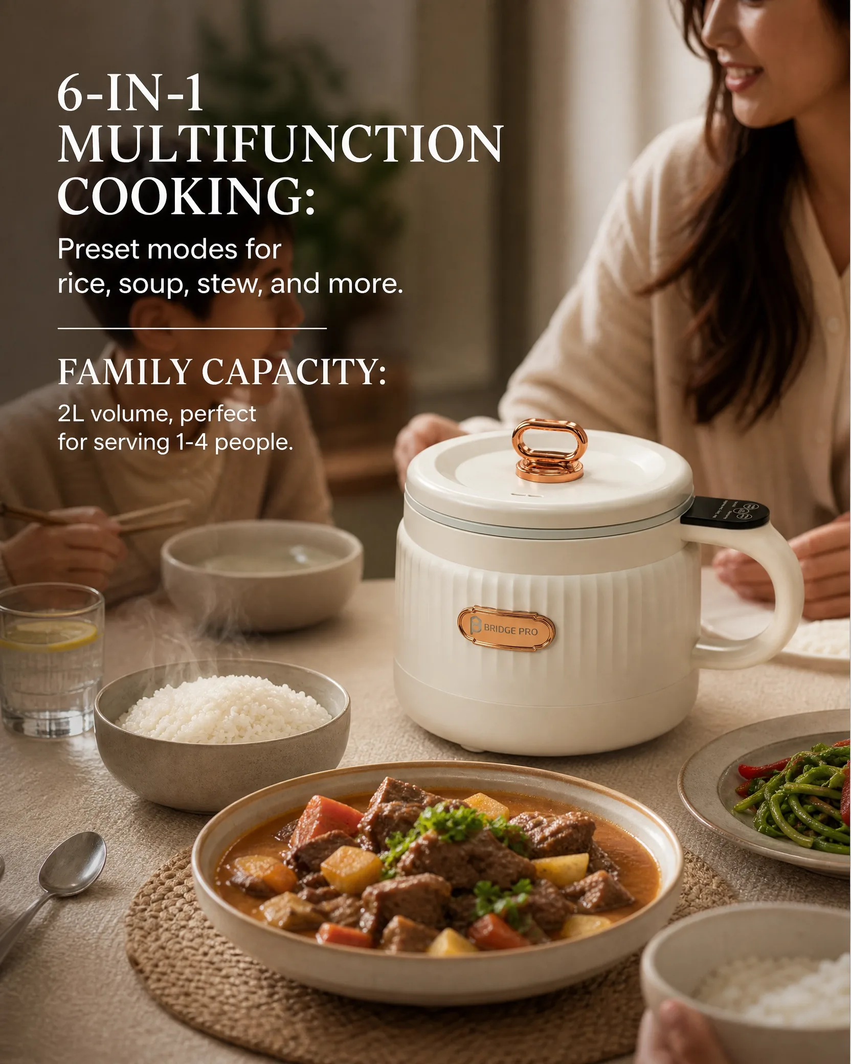 Bridge Pro Multifunctional Rice Cooker and Steamer - 2 Litre Capacity - Image 17